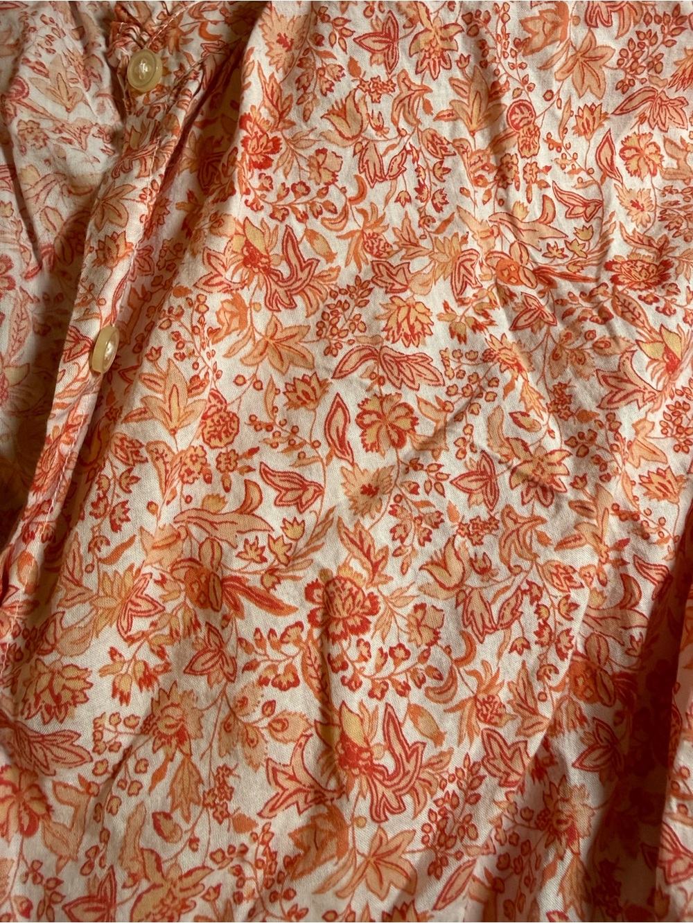 LOFT Orange Floral Button Front Blouse Size L Bohemian‎ Puff Sleeve Top - Picture 2 of 4